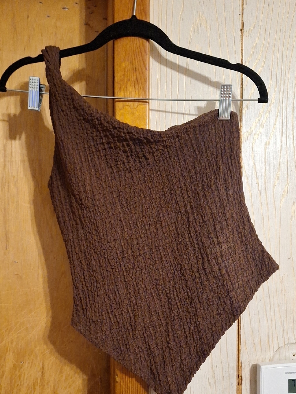 See You Monday Brown One-Shoulder Asymmetrical Crop Top